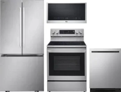 4 Piece Package Includes Refrigerator, Range, Microwave And Dishwasher