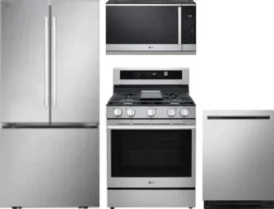 4 Piece Package Includes Refrigerator, Range, Microwave And Dishwasher