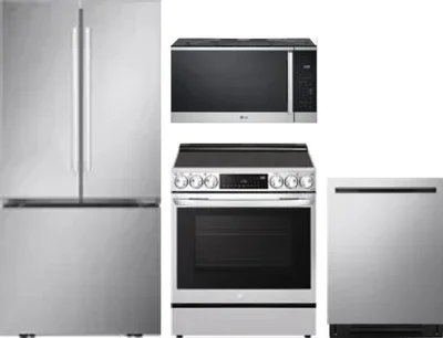 4 Piece Package Includes Refrigerator, Range, Microwave And Dishwasher