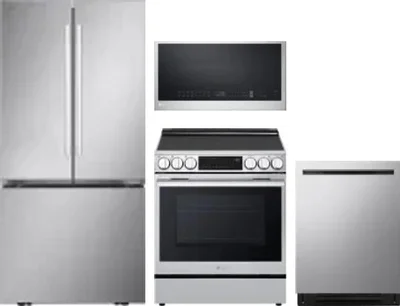 4 Piece Package Includes Refrigerator, Range, Microwave And Dishwasher