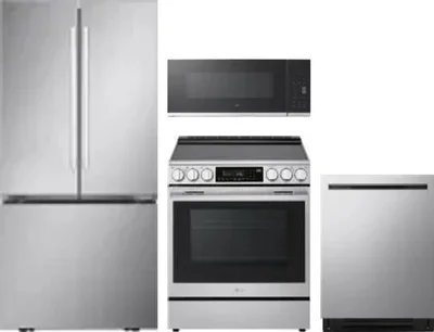 4 Piece Package Includes Refrigerator, Range, Microwave And Dishwasher