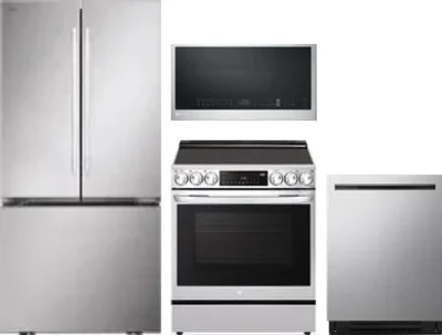 4 Piece Package Includes Refrigerator, Range, Microwave And Dishwasher