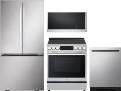 4 Piece Package Includes Refrigerator, Range, Microwave And Dishwasher