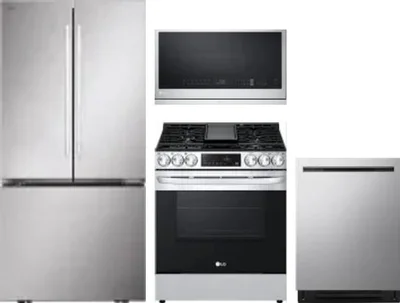 4 Piece Package Includes Refrigerator, Range, Microwave And Dishwasher