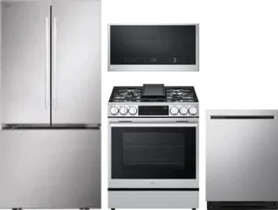4 Piece Package Includes Refrigerator, Range, Microwave And Dishwasher