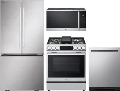 4 Piece Package Includes Refrigerator, Range, Microwave And Dishwasher