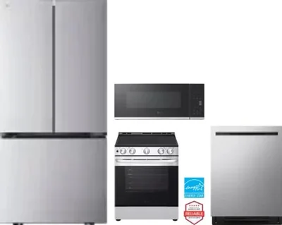 4 Piece Package Includes Refrigerator, Range, Microwave And Dishwasher