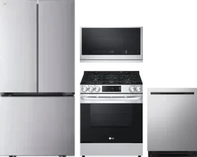 4 Piece Package Includes Refrigerator, Range, Microwave And Dishwasher