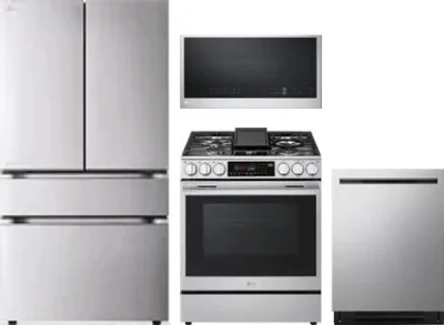 4 Piece Package Includes Refrigerator, Range, Microwave And Dishwasher