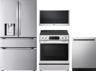4 Piece Package Includes Refrigerator, Range, Microwave And Dishwasher