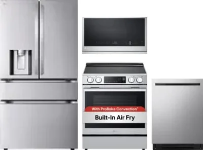 4 Piece Package Includes Refrigerator, Range, Microwave And Dishwasher