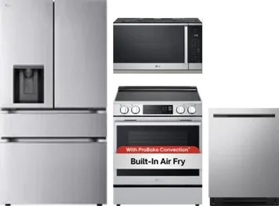 4 Piece Package Includes Refrigerator, Range, Microwave And Dishwasher