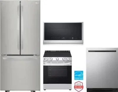 4 Piece Package Includes Refrigerator, Range, Microwave And Dishwasher