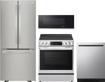 4 Piece Package Includes Refrigerator, Range, Microwave And Dishwasher