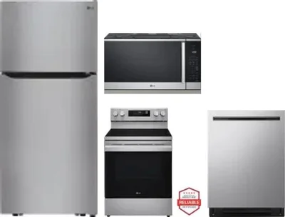 4 Piece Package Includes Refrigerator, Range, Microwave And Dishwasher
