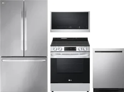 4 Piece Package Includes Refrigerator, Range, Microwave And Dishwasher
