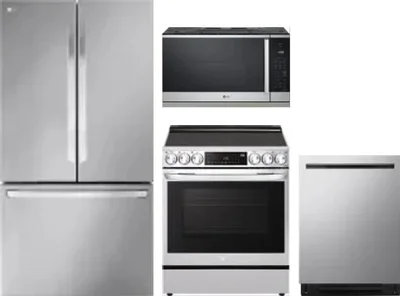 4 Piece Package Includes Refrigerator, Range, Microwave And Dishwasher