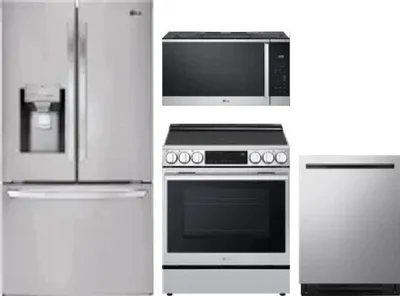 4 Piece Package Includes Refrigerator, Range, Microwave And Dishwasher