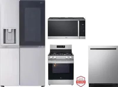 4 Piece Package Includes Refrigerator, Range, Microwave And Dishwasher