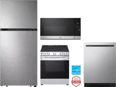 4 Piece Package Includes Refrigerator, Range, Microwave And Dishwasher