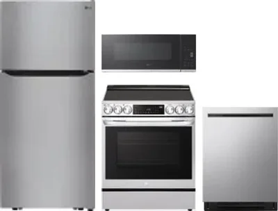4 Piece Package Includes Refrigerator, Range, Microwave And Dishwasher