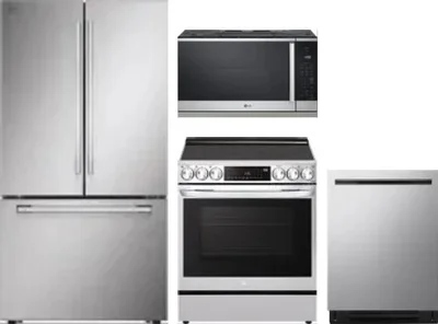 4 Piece Package Includes Refrigerator, Range, Microwave And Dishwasher