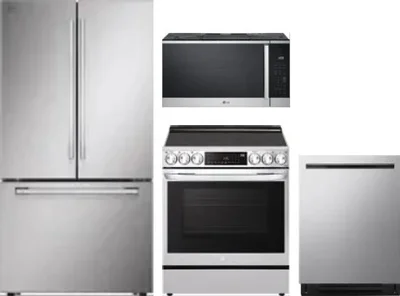 4 Piece Package Includes Refrigerator, Range, Microwave And Dishwasher