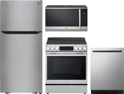 4 Piece Package Includes Refrigerator, Range, Microwave And Dishwasher