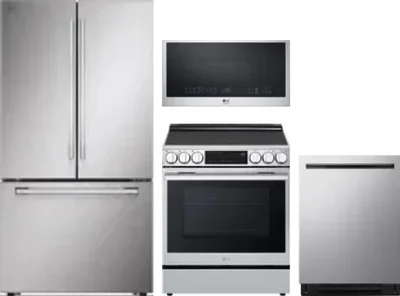 4 Piece Package Includes Refrigerator, Range, Microwave And Dishwasher