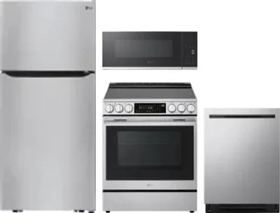 4 Piece Package Includes Refrigerator, Range, Microwave And Dishwasher