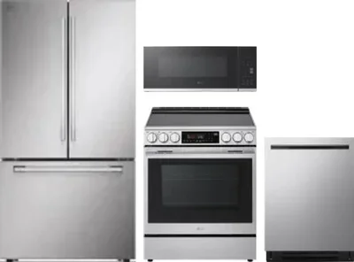 4 Piece Package Includes Refrigerator, Range, Microwave And Dishwasher