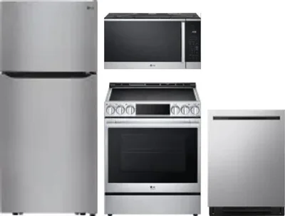 4 Piece Package Includes Refrigerator, Range, Microwave And Dishwasher