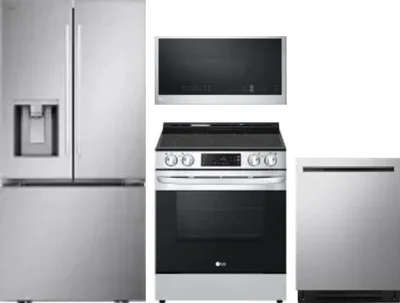 4 Piece Package Includes Refrigerator, Range, Microwave And Dishwasher