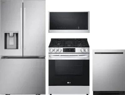 4 Piece Package Includes Refrigerator, Range, Microwave And Dishwasher