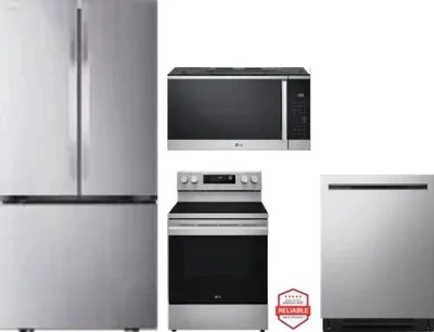 4 Piece Package Includes Refrigerator, Range, Microwave And Dishwasher