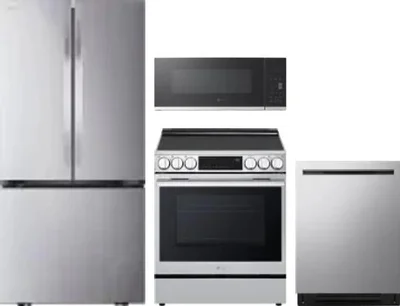 4 Piece Package Includes Refrigerator, Range, Microwave And Dishwasher