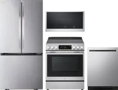 4 Piece Package Includes Refrigerator, Range, Microwave And Dishwasher