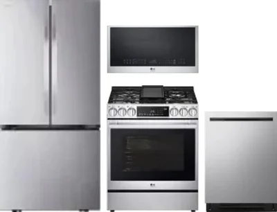 4 Piece Package Includes Refrigerator, Range, Microwave And Dishwasher