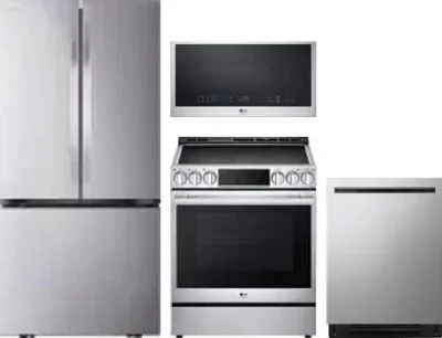 4 Piece Package Includes Refrigerator, Range, Microwave And Dishwasher