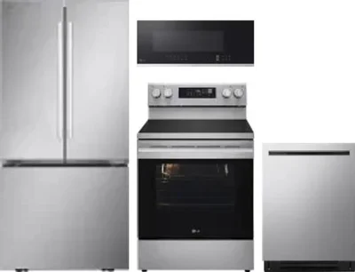 4 Piece Package Includes Refrigerator, Range, Microwave And Dishwasher