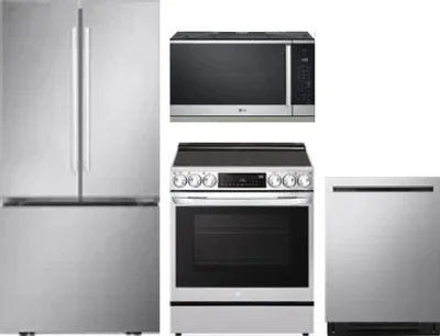 4 Piece Package Includes Refrigerator, Range, Microwave And Dishwasher