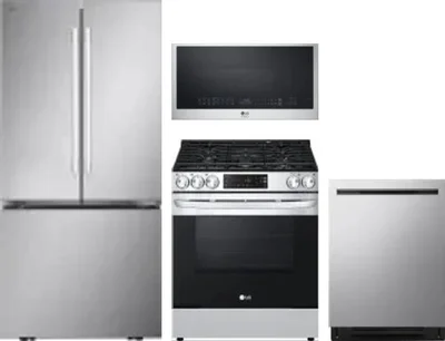 4 Piece Package Includes Refrigerator, Range, Microwave And Dishwasher