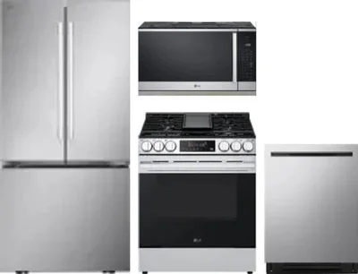4 Piece Package Includes Refrigerator, Range, Microwave And Dishwasher