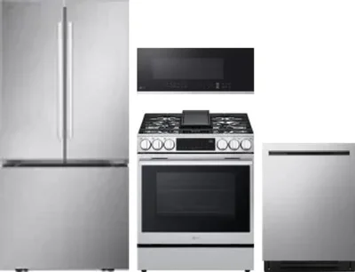 4 Piece Package Includes Refrigerator, Range, Microwave And Dishwasher