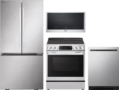 4 Piece Package Includes Refrigerator, Range, Microwave And Dishwasher