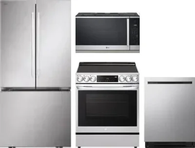 4 Piece Package Includes Refrigerator, Range, Microwave And Dishwasher