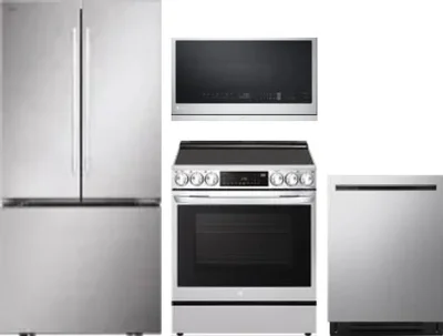 4 Piece Package Includes Refrigerator, Range, Microwave And Dishwasher