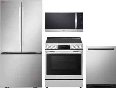 4 Piece Package Includes Refrigerator, Range, Microwave And Dishwasher