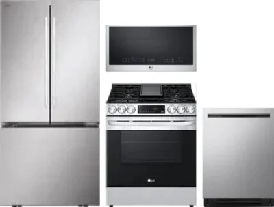 4 Piece Package Includes Refrigerator, Range, Microwave And Dishwasher