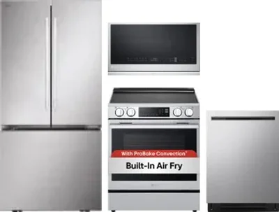 4 Piece Package Includes Refrigerator, Range, Microwave And Dishwasher